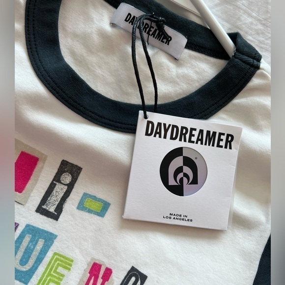 NWT Daydreamer REVOLVE Cotton Tee Women's White Baseball T Shirt "Hi frequency" - Picture 14 of 16